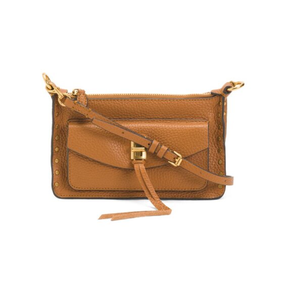 REBECCA MINKOFF Caramel Darren Mini Top Zip Leather Crossbody - Picture 1 of 2